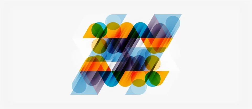 Abstract geometric composition. Overlapping colorful shapes create dynamic Illustrazione stock