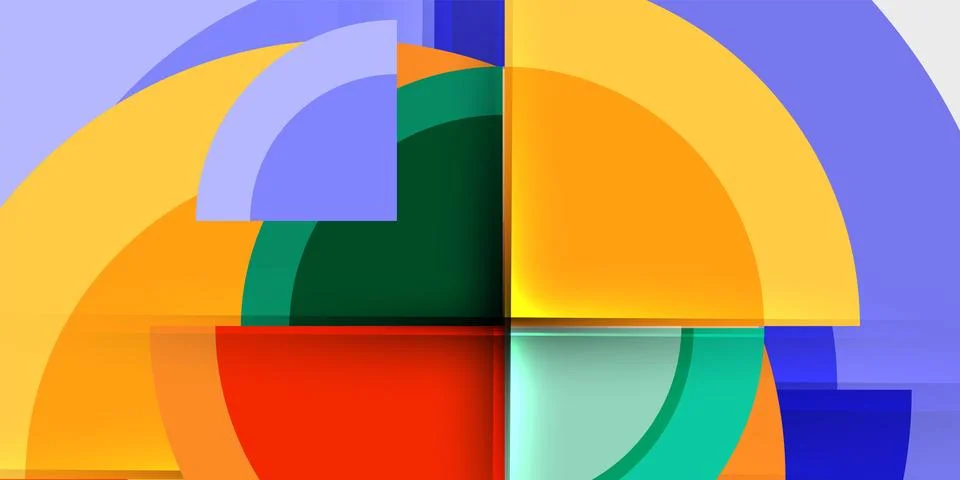 Abstract geometric composition. Overlapping curves, rectangles create vibrant 스톡 일러스트