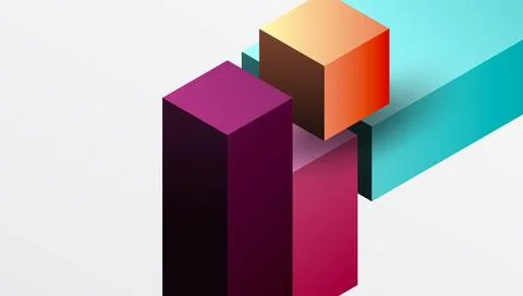 Abstract geometric composition. Overlapping rectangular prisms display vibrant Stock Illustration