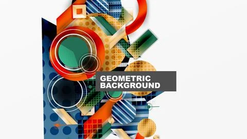 Abstract geometric composition. Overlapping shapes, circles, rectangles create 스톡 일러스트