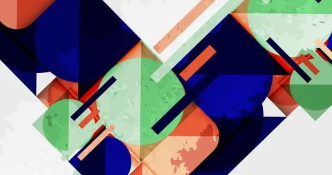 Abstract geometric composition. Overlapping shapes, rectangles, circles create Stock Illustration