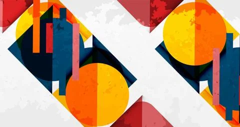 Abstract geometric composition. Overlapping shapes, rectangles, circles create Stock Illustration