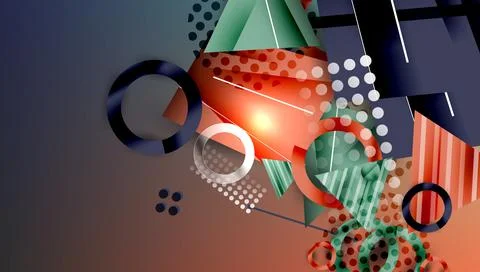 Abstract geometric composition. Overlapping shapes, circles, triangles, lines Stock Illustration