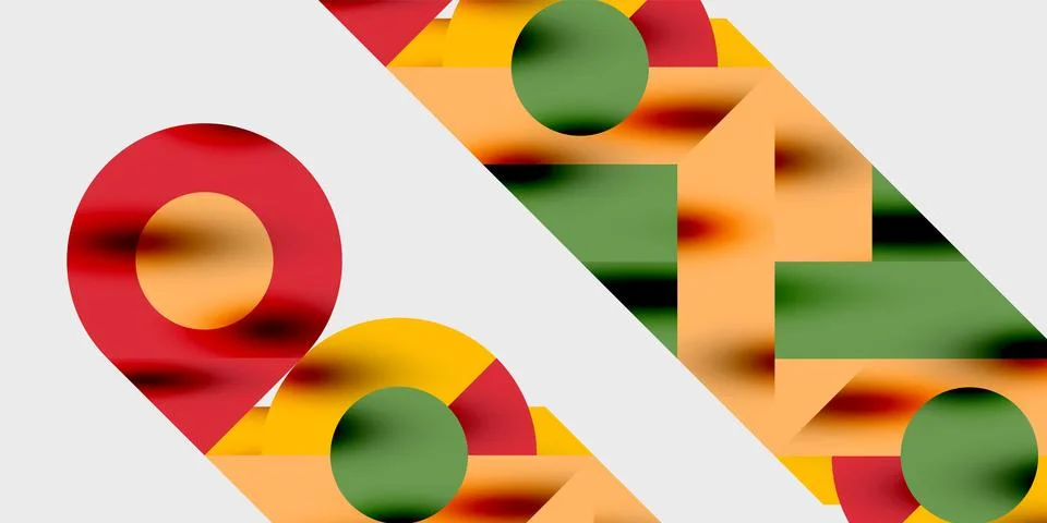Abstract geometric composition. Overlapping shapes, circles, rectangles, vibrant 스톡 일러스트