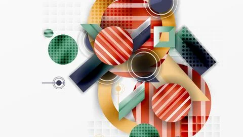 Abstract geometric composition. Overlapping shapes, circles, rectangles, lines Illustrazione stock