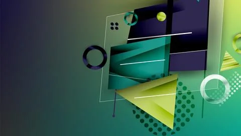 Abstract geometric composition. Overlapping shapes, lines create dynamic visual Stock Illustration