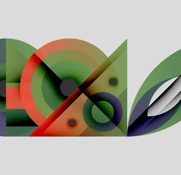 Abstract geometric composition. Overlapping shapes, circles, lines create Stock Illustration