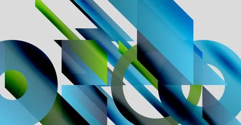 Abstract geometric composition. Overlapping shapes, vibrant blues, greens create 스톡 일러스트