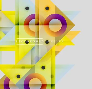 Abstract geometric composition. Overlapping squares, circles, triangles create Stock Illustration