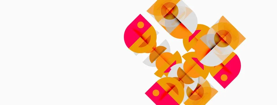 Abstract geometric composition. Overlapping squares, circles, rectangles crea Stock Illustration