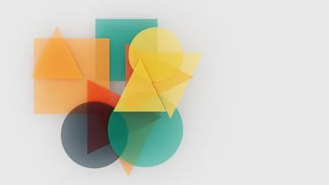 Abstract geometric composition with overlapping translucent shapes in warm and Stock Illustration