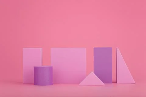 Abstract geometric composition with pink and purple geometrical figures on Stock Photos