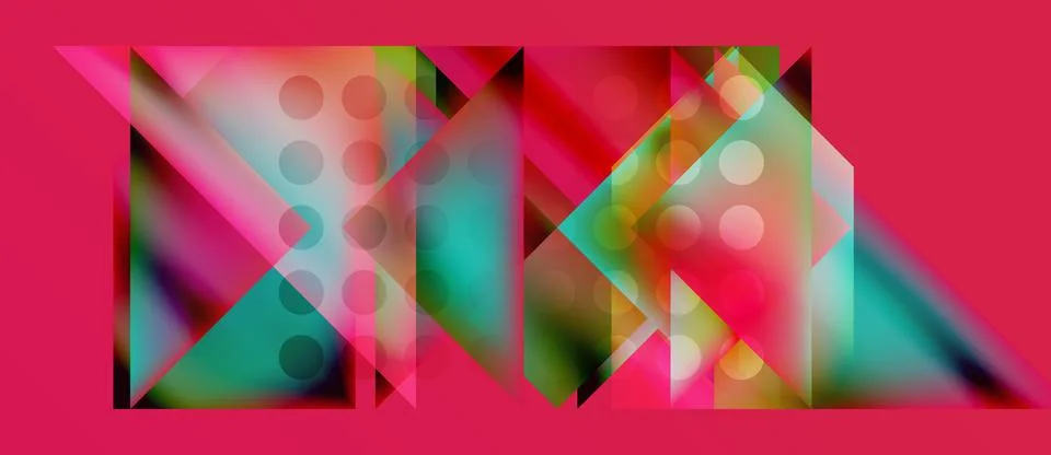 Abstract geometric composition. Pink background frames vibrant triangles, Stock Illustration