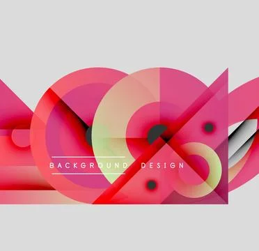Abstract geometric composition. Pink hues dominate, featuring circles, triangles Stock Illustration