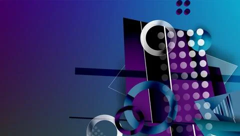 Abstract geometric composition. Purple, blue gradients dominate. Circles, 스톡 일러스트