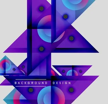 Abstract geometric composition. Purple, blue gradients dominate design. Circles, 库存插图
