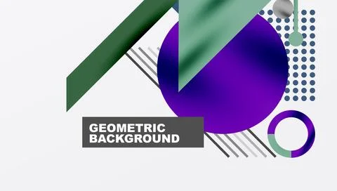 Abstract geometric composition. Purple, green, gray shapes overlap. Modern Illustrazione stock