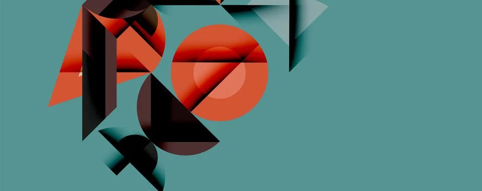 Abstract geometric composition. Red, black shapes contrast teal background. Stockillustratie
