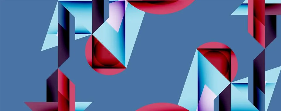 Abstract geometric composition. Red, blue shapes intersect, creating dynamic Stock Illustration