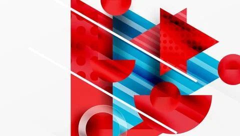 Abstract geometric composition. Red, blue shapes overlap, creating dynamic 스톡 일러스트