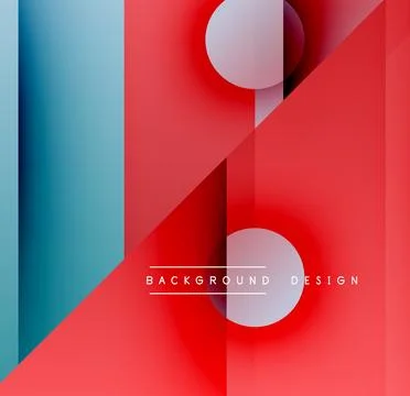 Abstract geometric composition. Red, blue gradients dominate design. Circles, Illustrazione stock