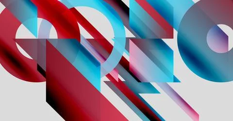 Abstract geometric composition. Red, blue gradients intersect, creating dynamic 库存插图