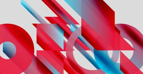 Abstract geometric composition. Red, blue gradients overlap, creating dynamic Illustrazione stock