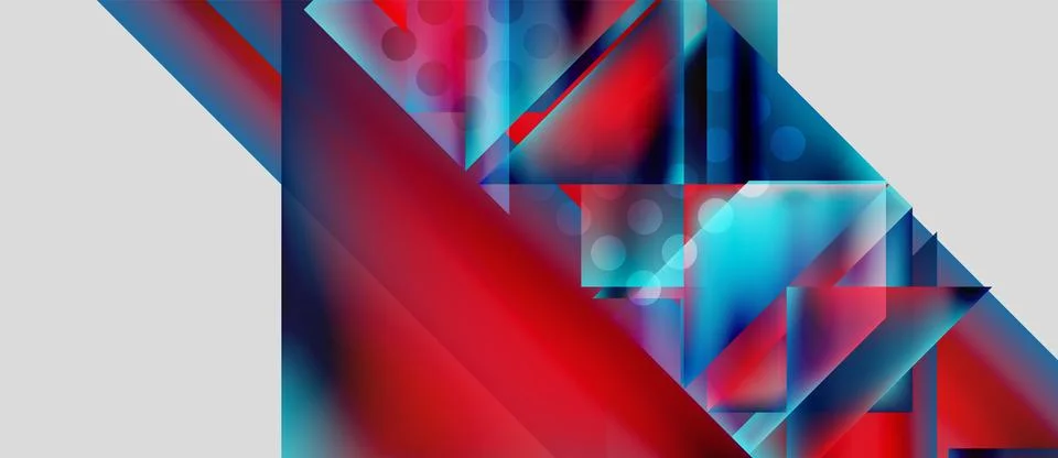 Abstract geometric composition. Red, blue hues dominate, layered shapes create Illustrazione stock