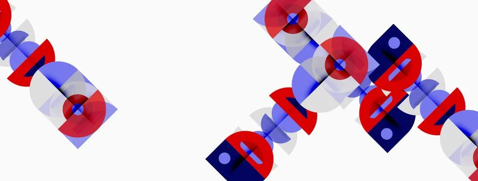 Abstract geometric composition. Red, blue shapes overlap, creating dynamic Stock Illustration