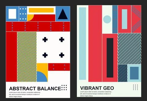 Abstract geometric composition with red blue yellow white elements for grap.. Illustrazione stock