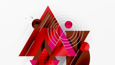 Abstract geometric composition. Red, brown tones dominate. Shapes overlap, Stock Illustration