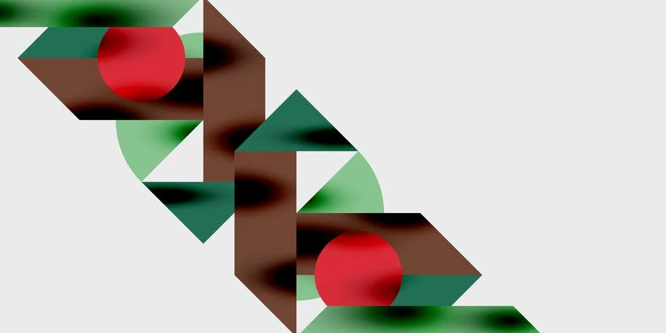Abstract geometric composition. Red circles intersect brown, green shapes. 스톡 일러스트