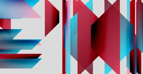Abstract geometric composition. Red, cyan, white shapes overlap creating dynamic Stockillustratie