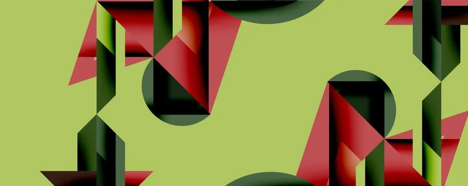 Abstract geometric composition. Red, dark green, black shapes overlap pale Stockillustratie