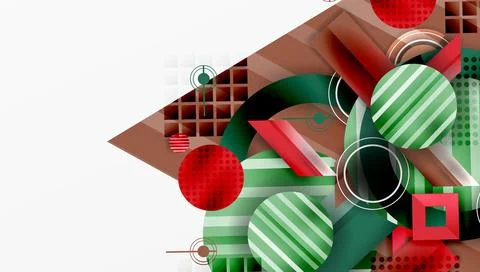Abstract geometric composition. Red, green, brown elements overlap. Circles, 스톡 일러스트