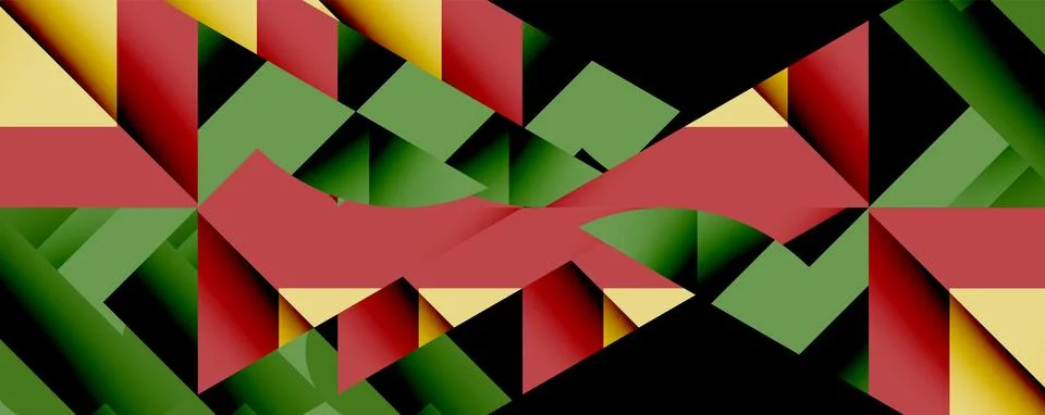Abstract geometric composition. Red, green, yellow shapes intersect, creating 스톡 일러스트