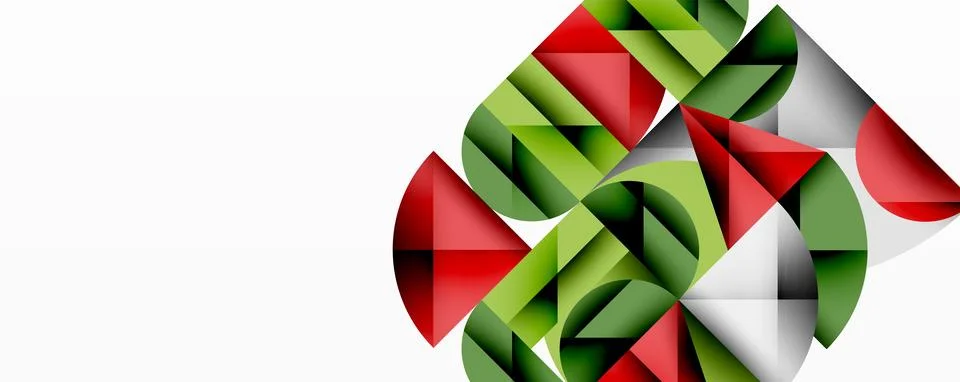 Abstract geometric composition. Red, green, white shapes interlock, creating イラスト素材
