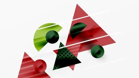 Abstract geometric composition. Red, green elements overlap, creating dynamic Stock Illustration