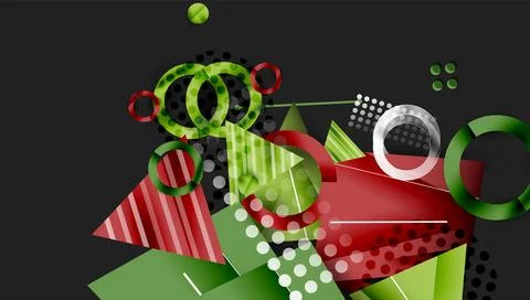 Abstract geometric composition. Red, green elements overlap, creating dynamic 스톡 일러스트
