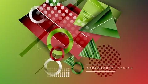 Abstract geometric composition. Red, green, silver elements overlap creating Stock Illustration