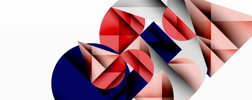 Abstract geometric composition. Red, navy, gray, white shapes intersect. Dynamic Stock Illustration