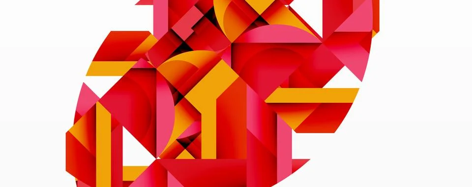 Abstract geometric composition. Red, orange, pink shapes intersect. Dynamic Stock Illustration