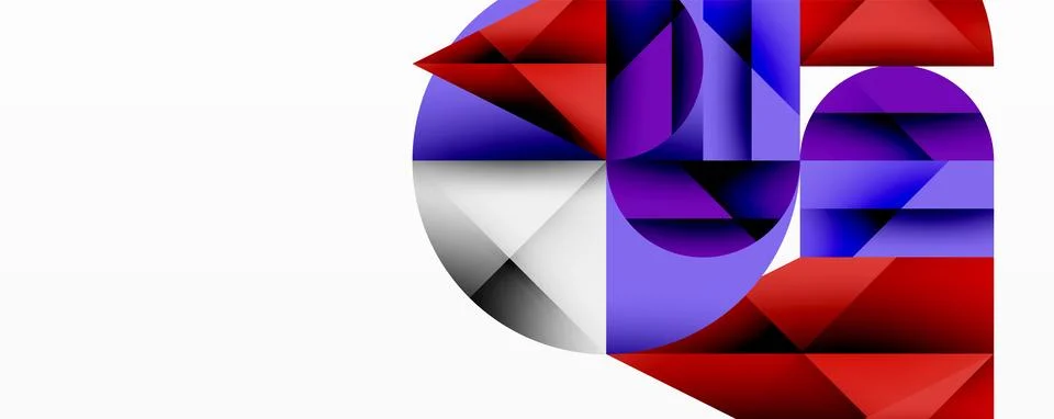 Abstract geometric composition. Red, purple, white shapes intersect creating Stock Illustration