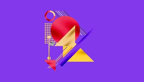 Abstract geometric composition. Red sphere dominates purple background. Shapes Stock Illustration