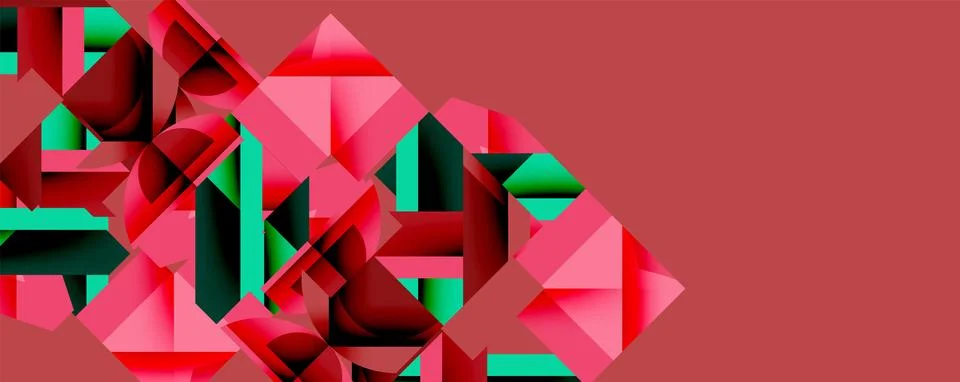 Abstract geometric composition. Red, teal, black shapes interlock creating イラスト素材