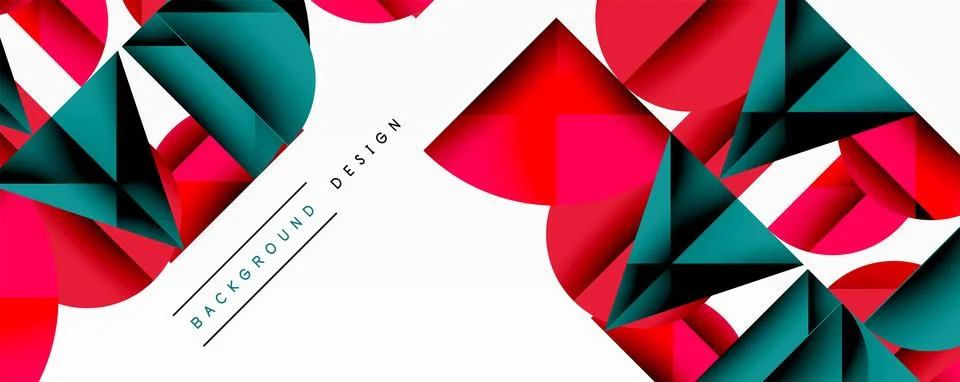 Abstract geometric composition. Red, teal triangles form circular patterns on Ilustração Stock