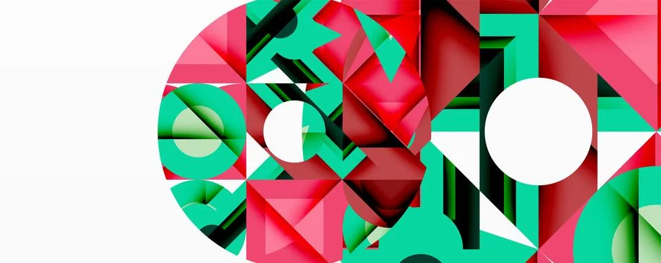 Abstract geometric composition. Red, teal, white shapes intersect creating Stock Illustration