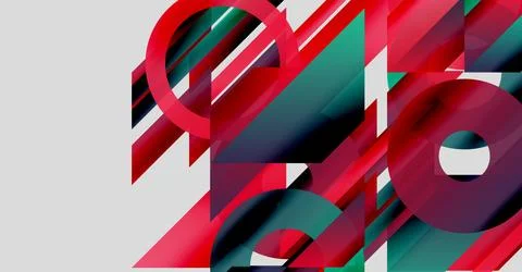 Abstract geometric composition. Red, teal shapes overlap creating dynamic visual Stock Illustration