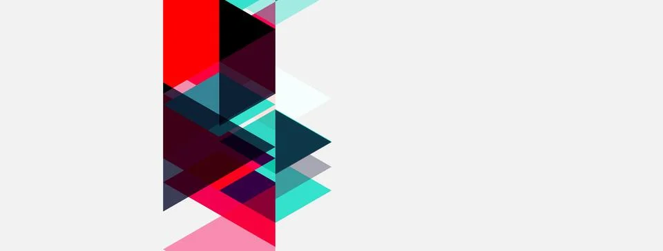 Abstract geometric composition. Red, teal, purple triangles overlap white s.. Stock Illustration
