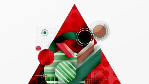 Abstract geometric composition. Red triangle dominates, layered with circles, Stock Illustration